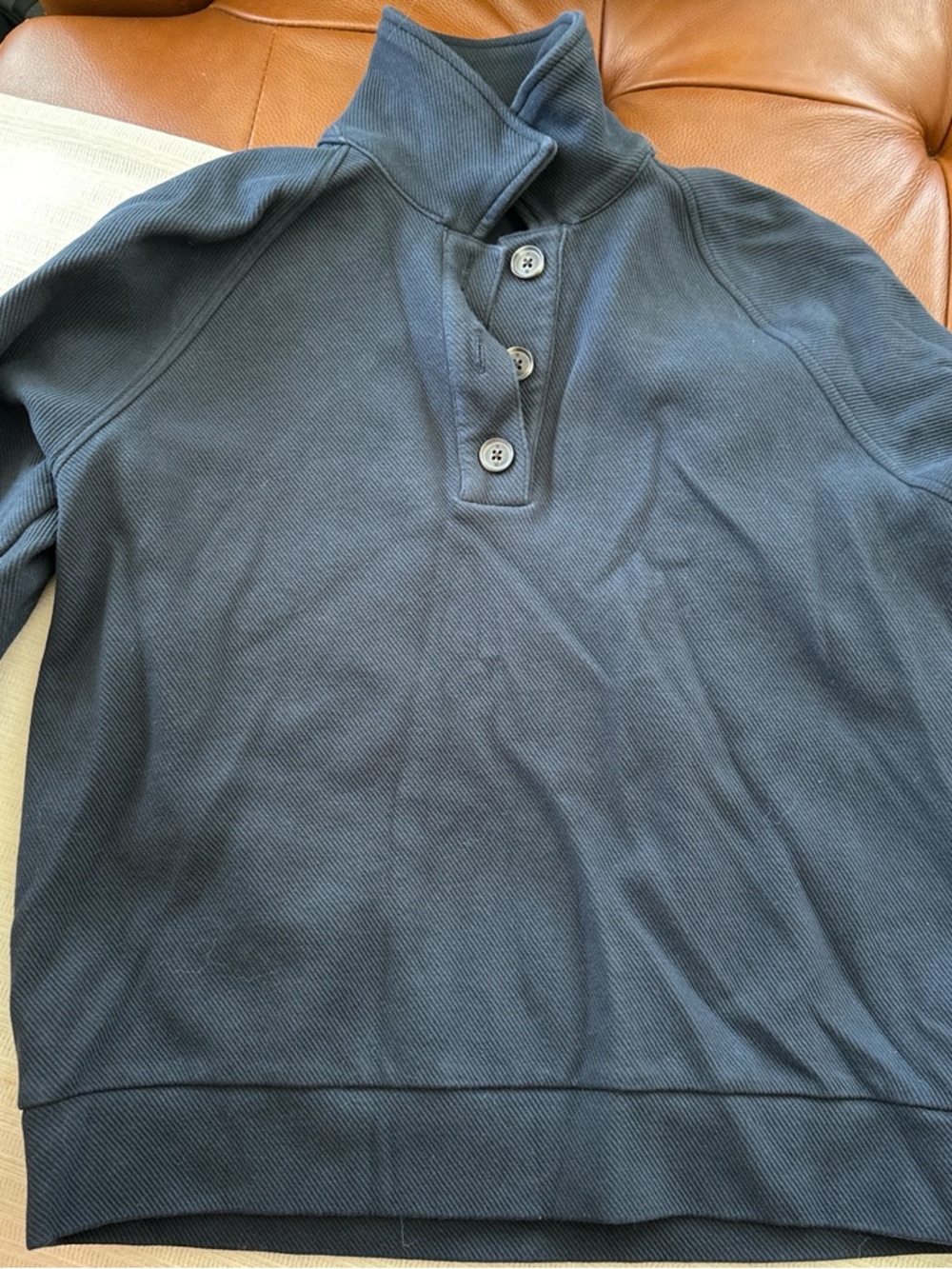 aerie Navy Blue Button-Up Funnel Neck Sweater